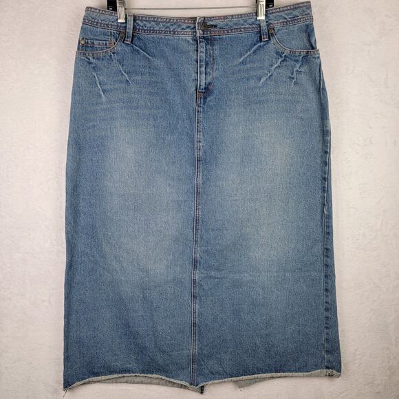 Boho Western Maxi 18W Skirt Denim Long Slit Pockets Casual Modest 100% Cotton - Picture 1 of 8